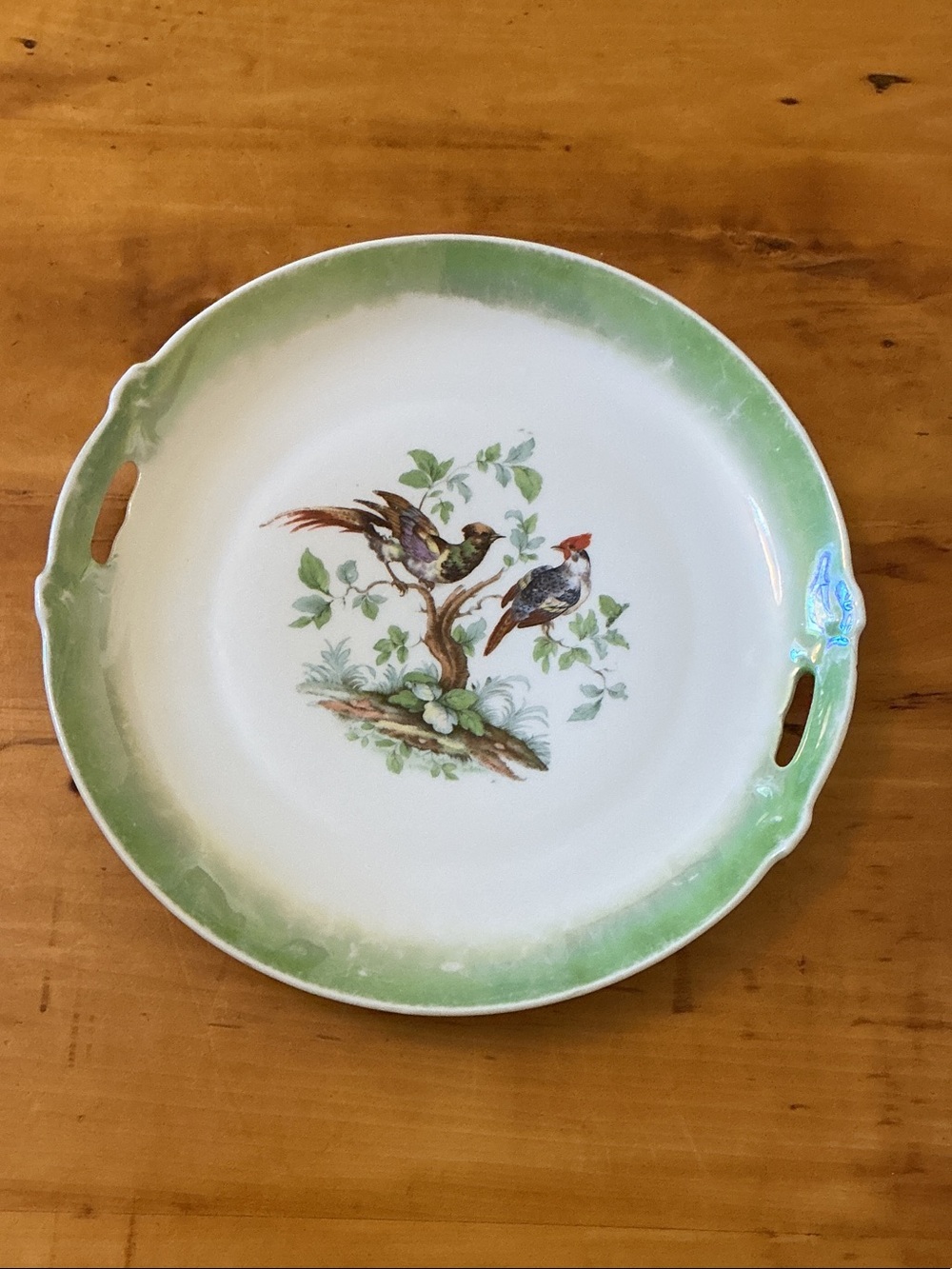 Vintage 1920s Porcelain Cake Plate with Cut Out Handles & Birds